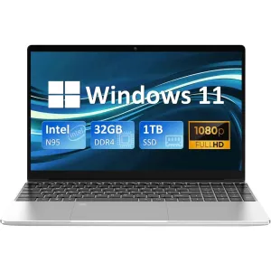 Auusda USWA-N95-32GB 15.6" FHD N95 1.7GHz Intel Iris Xe Graphics 32GB RAM 1TB SSD Win 11 Home Silver