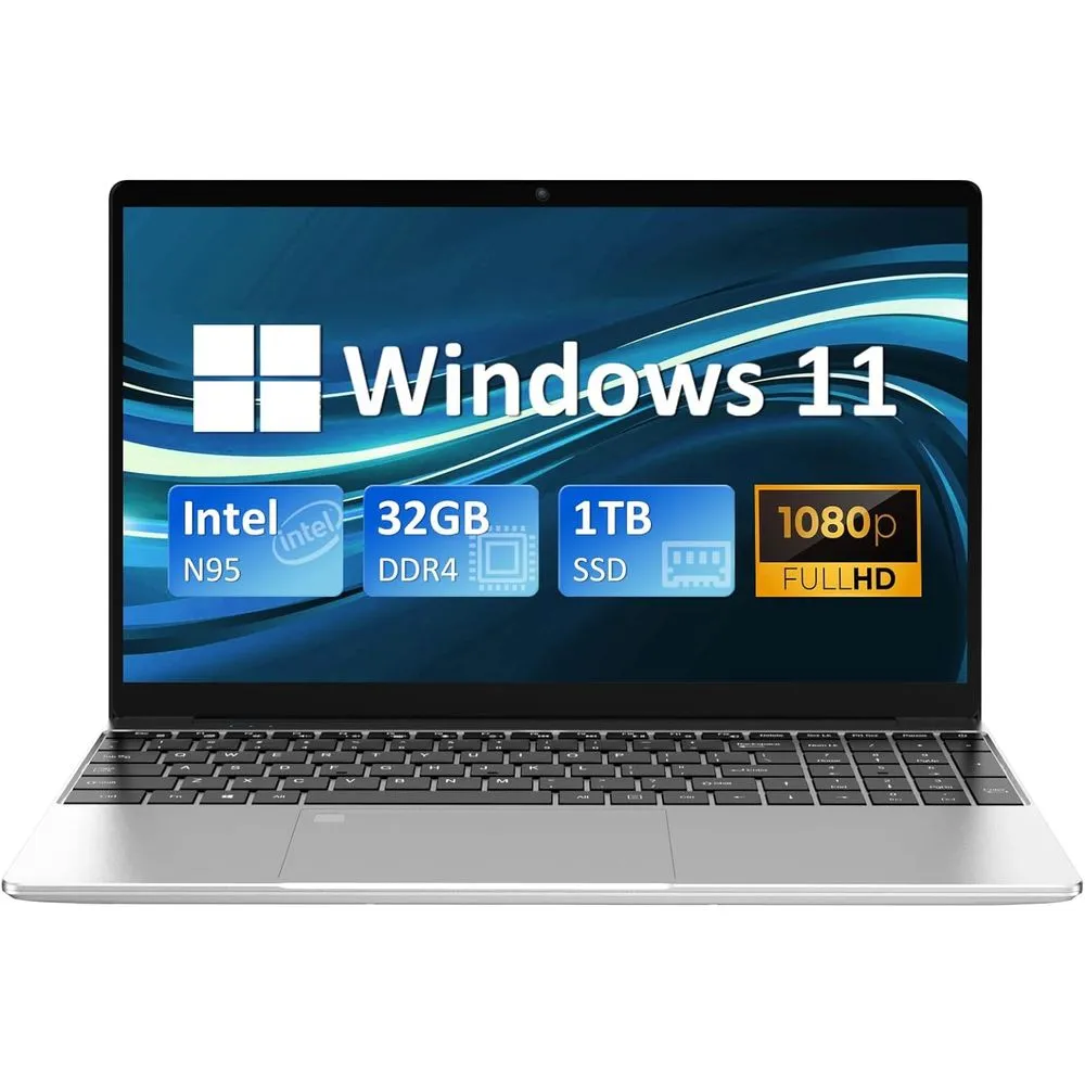 Auusda USWA-N95-32GB 15.6" FHD N95 1.7GHz Intel Iris Xe Graphics 32GB RAM 1TB SSD Win 11 Home Silver