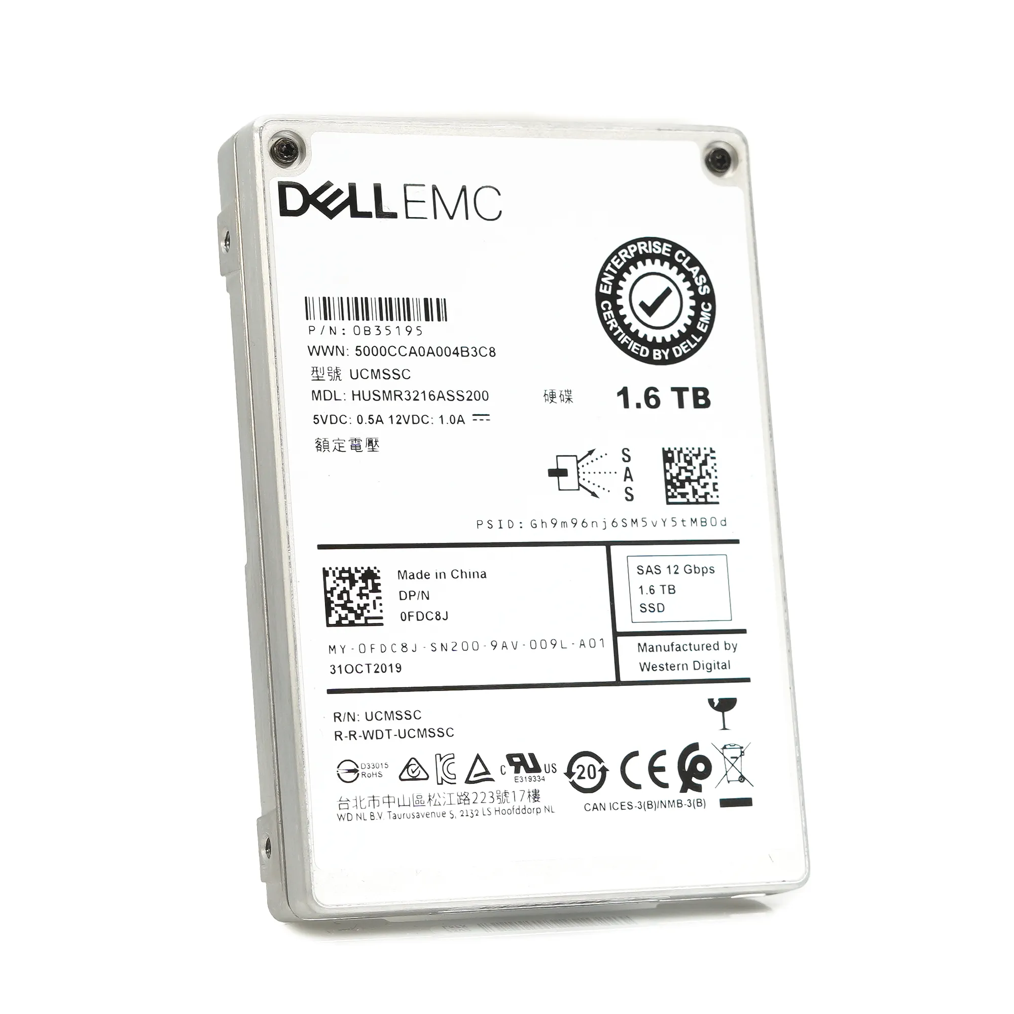 Dell Ultrastar DC SS300 FDC8J HUSMR3216ASS200 1.6TB SAS 12Gb/s 2.5in Refurbished SSD