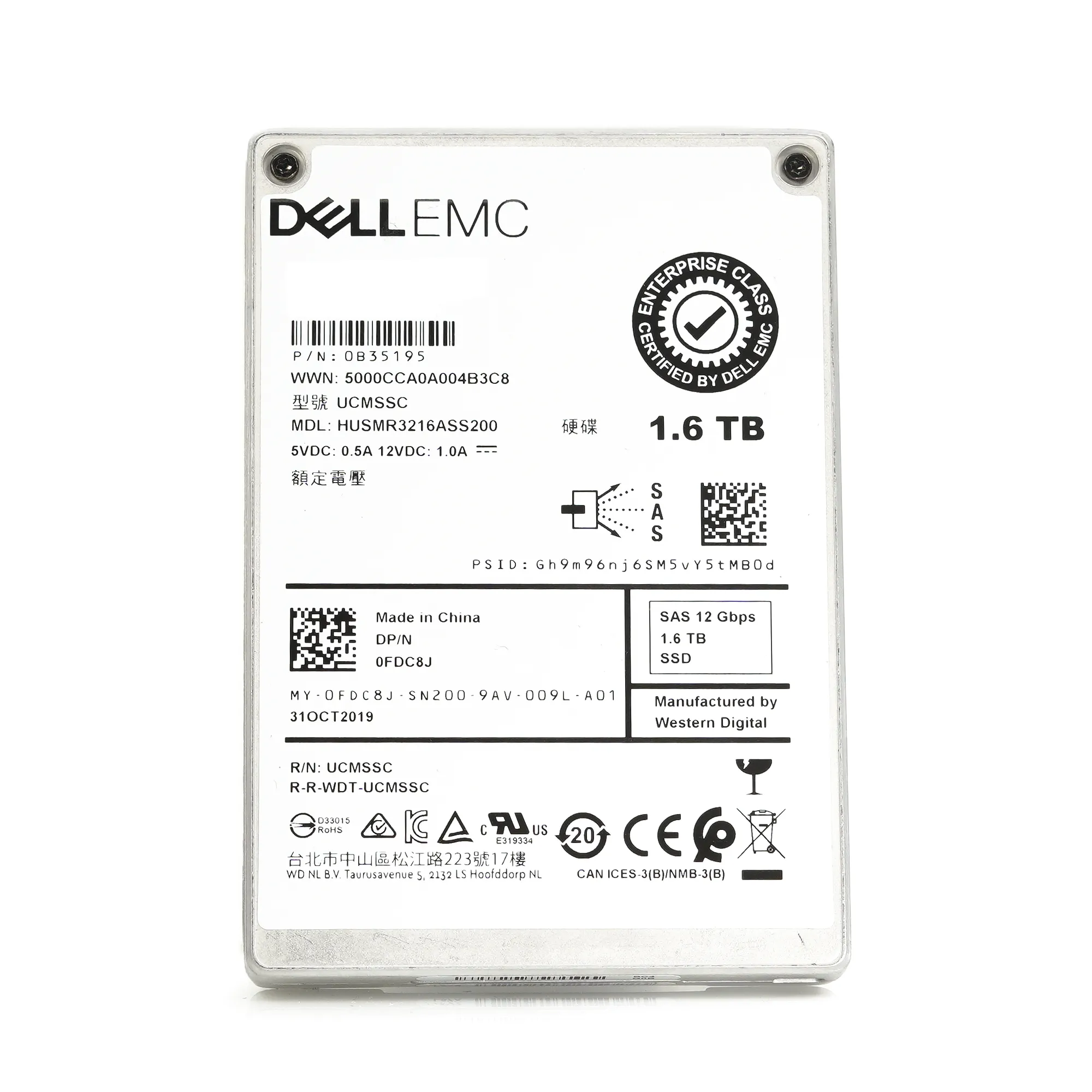 Dell Ultrastar DC SS300 FDC8J HUSMR3216ASS200 1.6TB SAS 12Gb/s 2.5in Refurbished SSD