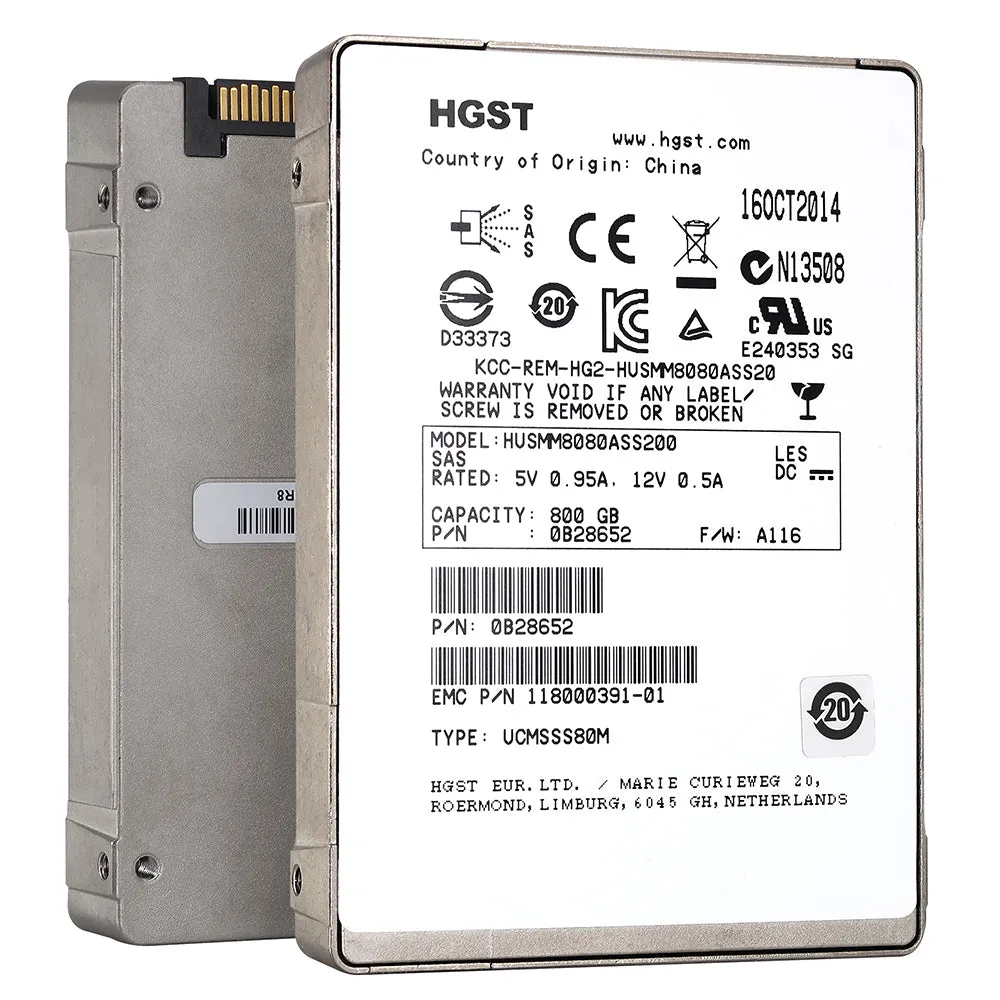 HGST SSD800MM HUSMM8080ASS200 0B28652 800GB SAS 12Gb/s Write Intensive MLC 2.5in Refurbished SSD