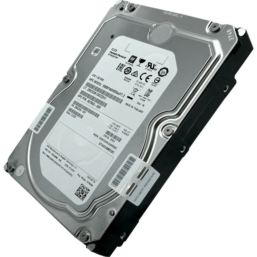 HP Enterprise Capacity 3.5 HDD ST4000NM0285 867803-005 4TB 7.2K RPM SAS 12Gb/s SED-FIPS 3.5in Hard Drive