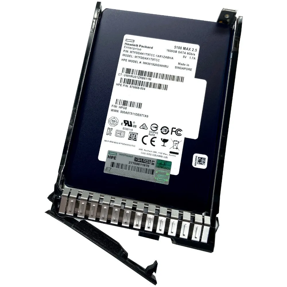 HP Generation 8 875482-009 MTFDDAK1T9TCC-1AR1ZABHA 1.92TB SATA 6Gb/s Mixed Use 3D TLC 2.5in Solid State Drive
