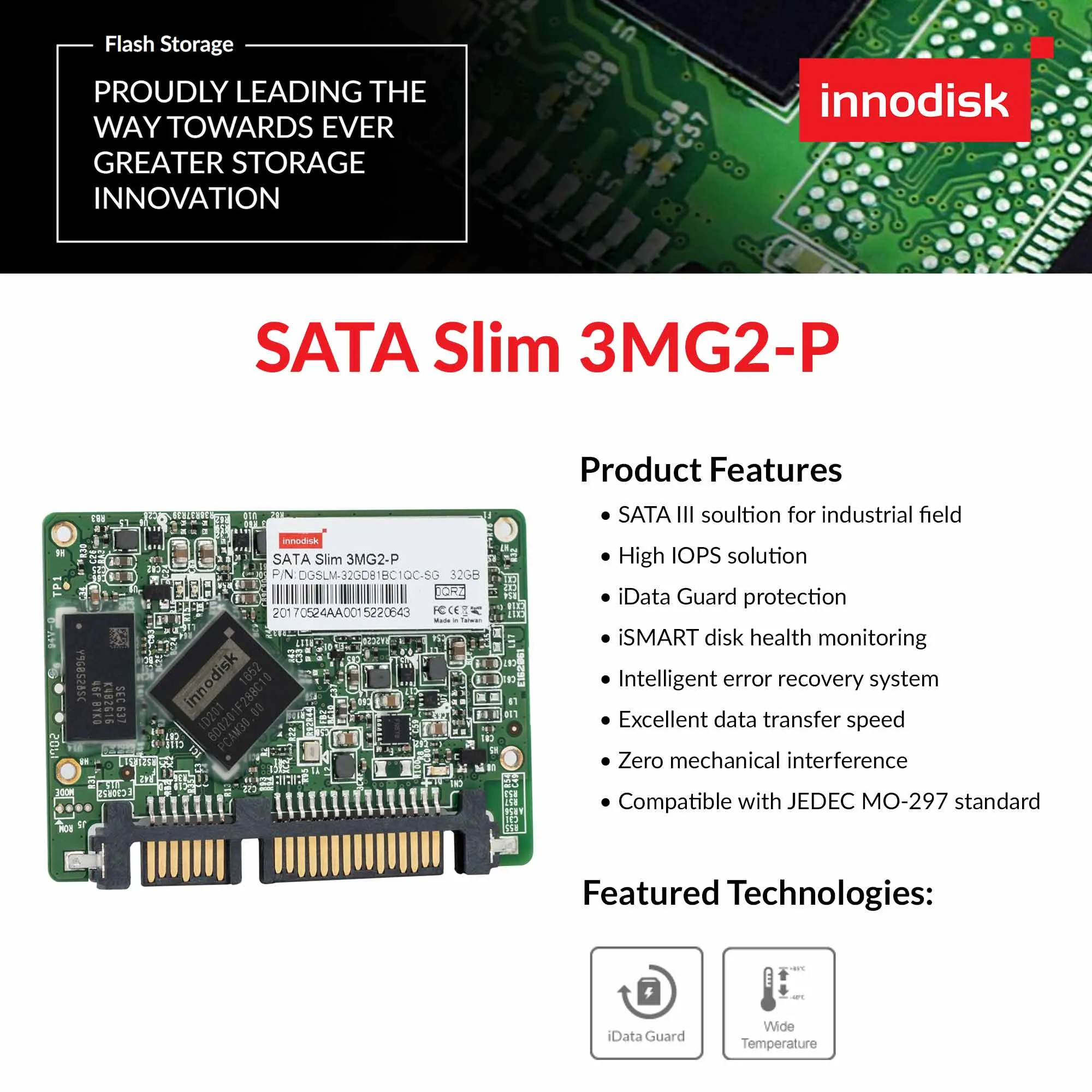 Innodisk 3MG2-P DGSLM-32GD81BC1QC-SG 32GB SATA 6Gb/s MO-297 Slim SATA Solid State Drive