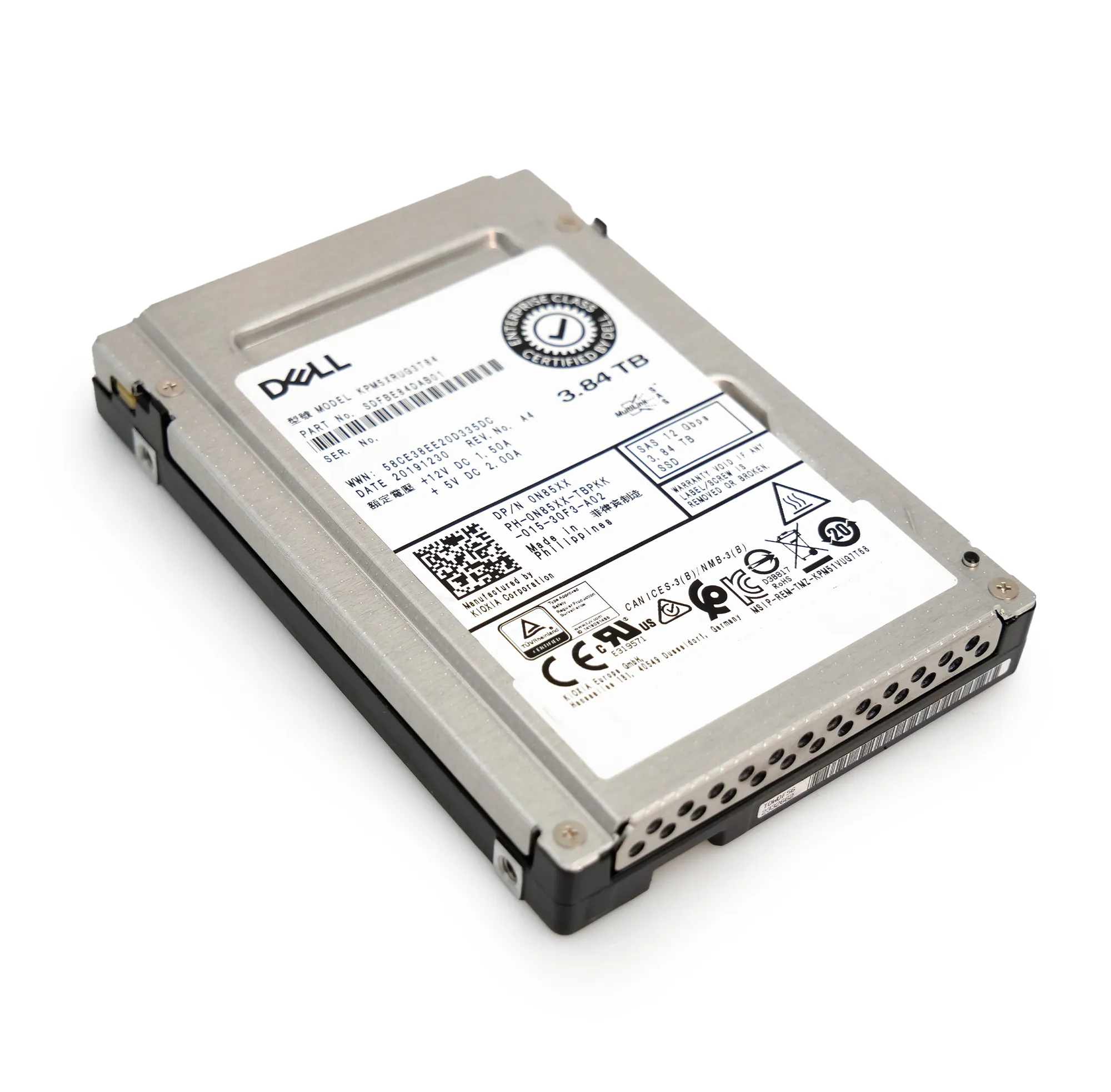 Kioxia/Dell PM5-R KPM5XRUG3T84 3.84TB 1 DWPD SAS-3 12Gb/s Read Intensive 3D TLC 2.5in Refurbished Enterprise SSD