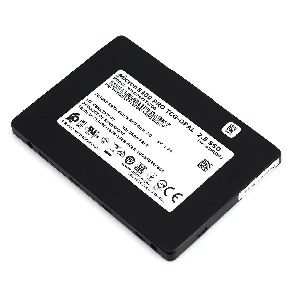 Micron 5300 PRO MTFDDAK7T6TDS-1AW1ZABYY 7.68TB SATA 6Gb/s 3D TLC 2.5in Solid State Drive