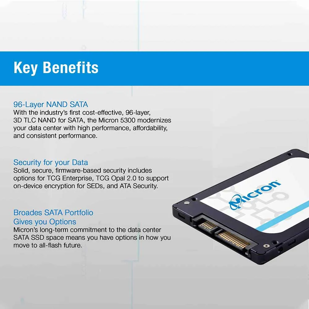 Micron 5300 Pro MTFDDAK960TDS 960GB SATA 6Gb/s 3D TLC 2.5in Enterprise Solid State Drive