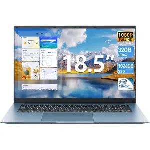 Naclud S18 18.5" FHD Celeron N5095 2GHz Intel Graphics 4GB RAM 128GB SSD Win 11 Home Gray