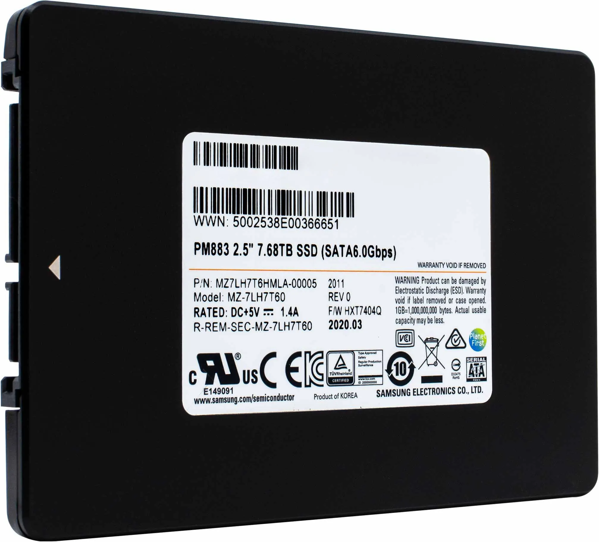 Samsung PM883 MZ7LH7T6HMLA 7.68TB SATA 6Gb/s 2.5" Solid State Drive