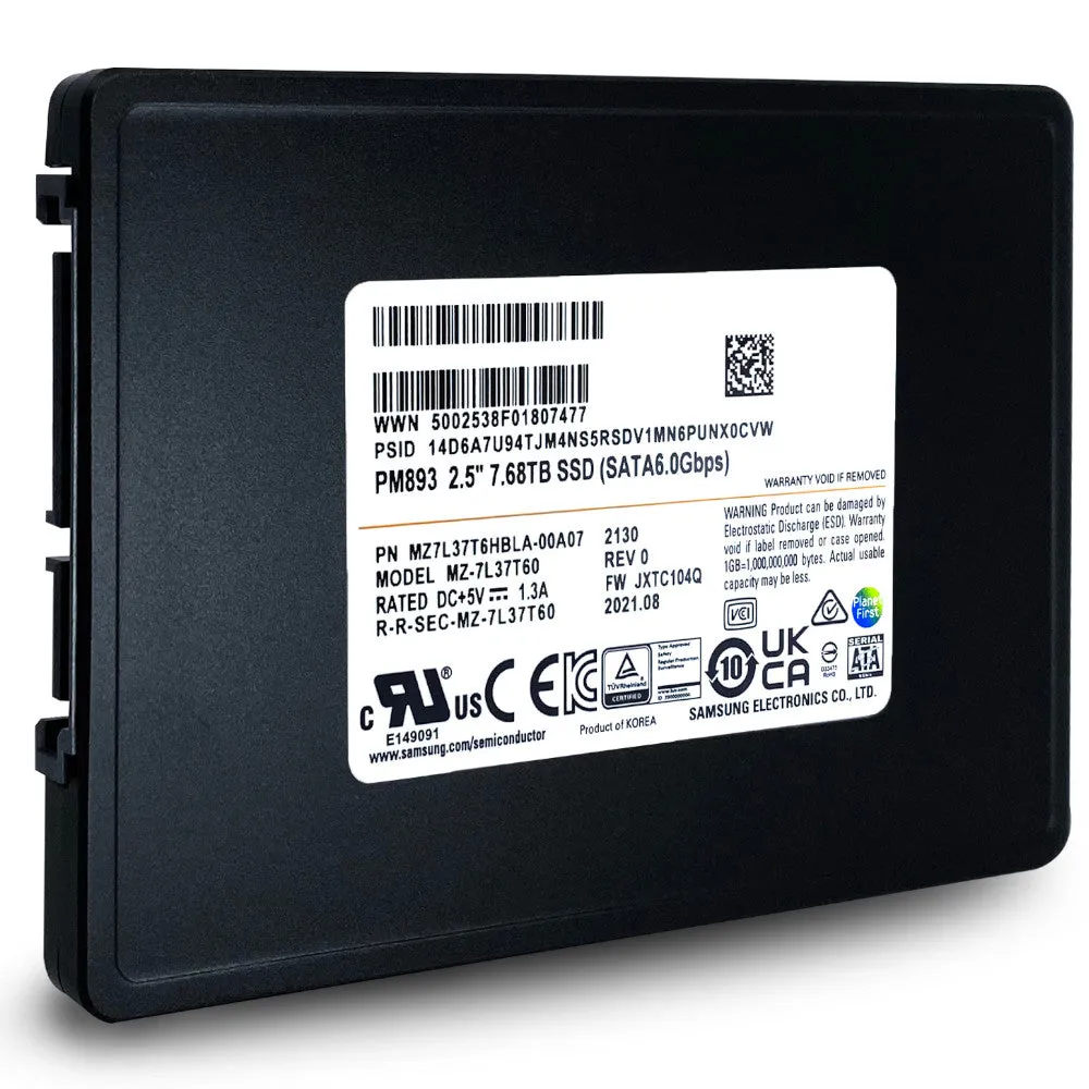 Samsung PM893 MZ-7L37T60 MZ7L37T6HBLA 7.68TB SATA 6Gb/s 2.5in Refurbished SSD