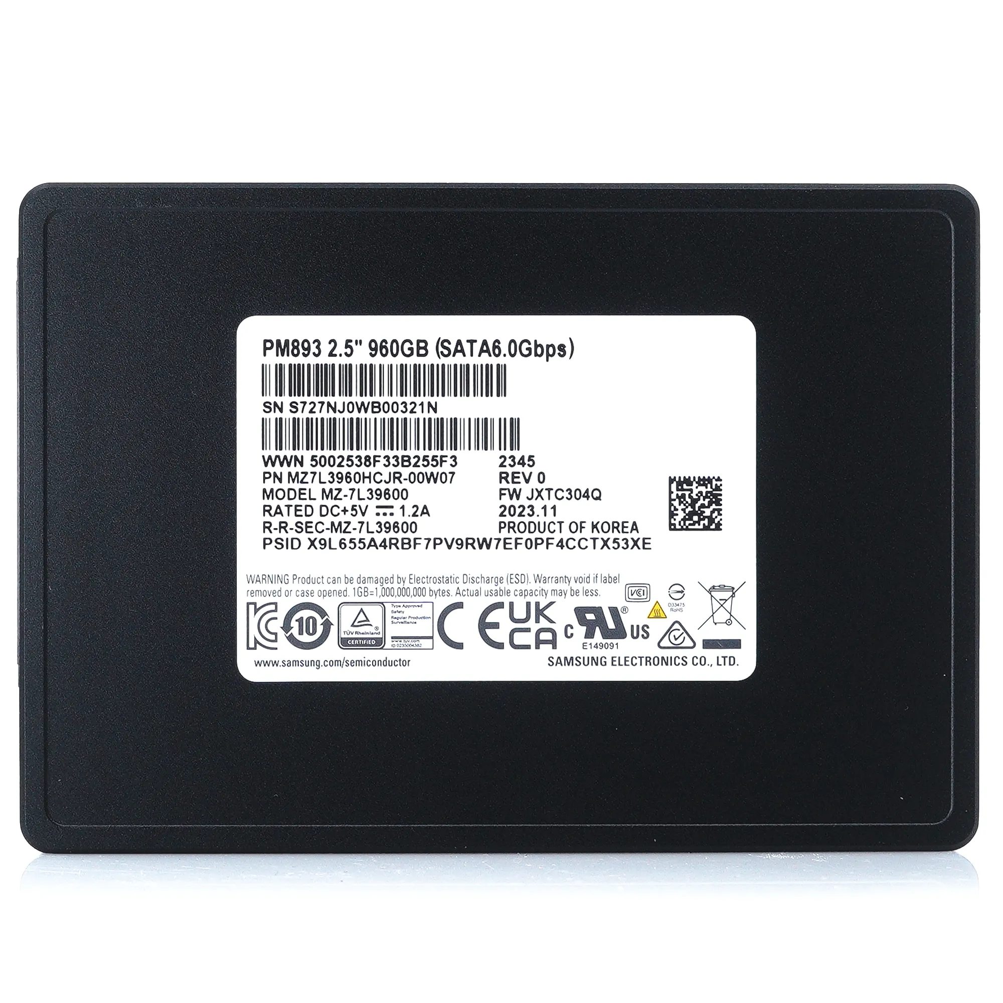 Samsung PM893 MZ-7L39600 MZ7L3960HCJR-00A07 960GB SATA 6Gb/s 2.5in Recertified Solid State Drive