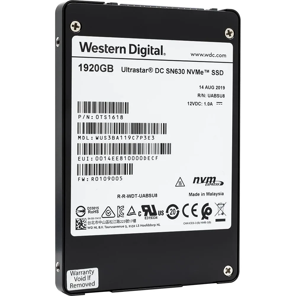 Western Digital Ultrastar DC SN630 WUS3BA119C7P3E3 1.92TB PCIe Gen 3.0 x4 8GB/s U.2 NVMe 2.5in Refurbished SSD